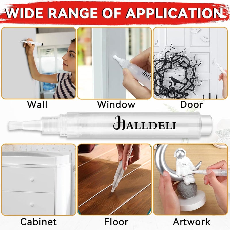Halldeli Fillable Touch Up Paint Pen Brush, 6 Pack User-Friendly Refillable Paint Pens, Multiple Applications Touch-Up Paint Brushes for Walls, Wood, Floor, Cabinets, Doors and Windows(12 Pcs Kit) - Image 4